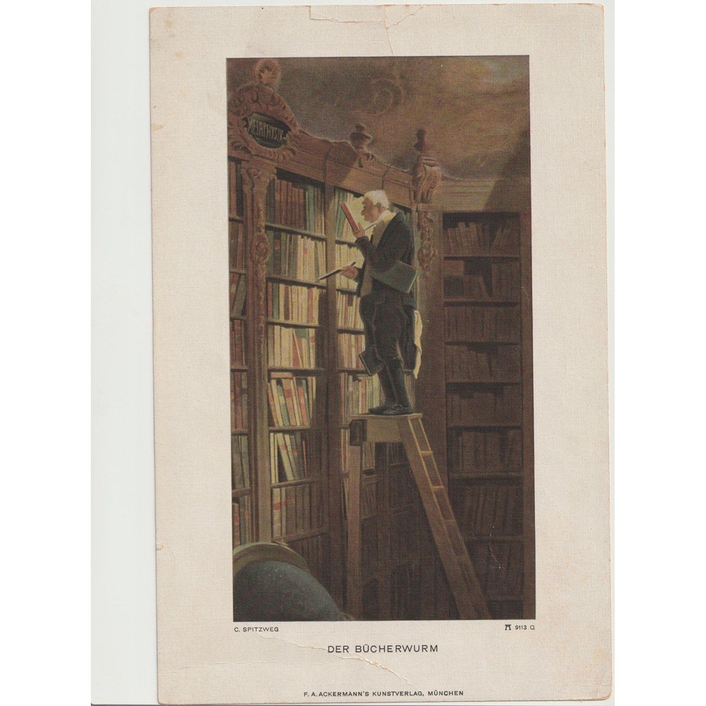 Carl Spitzweg Der Bucherwurm The Bookworm Vintage Art Print FA Ackermann Munich